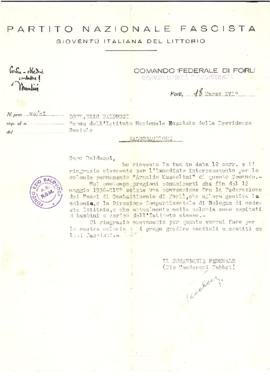 Pio Teodorani Fabbri ringrazia Balducci per l&#039;interessamento alla Colonia