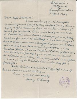 Lettera della Matron Mary C. Laing